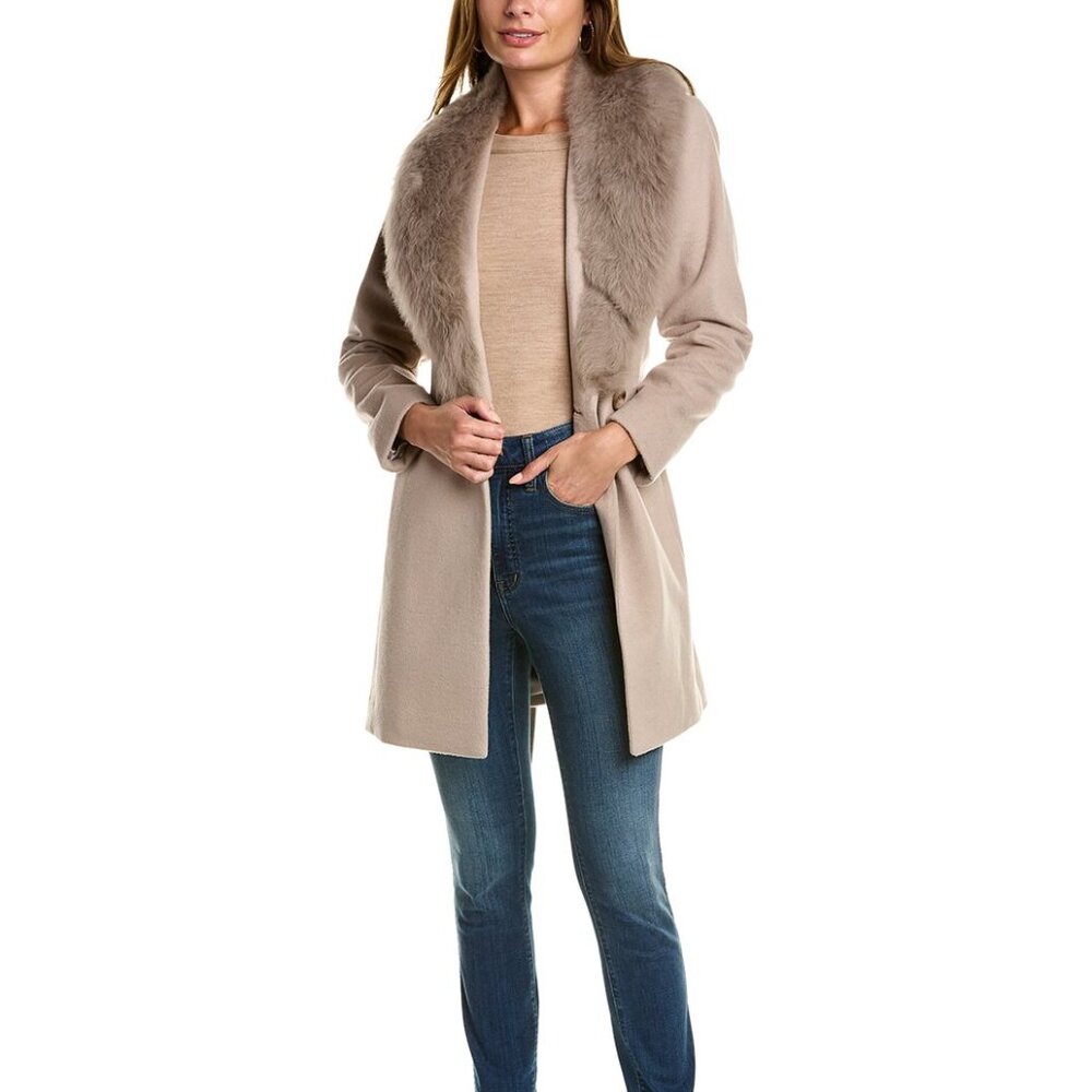 NEW! Sophia Cashmere Toscana Shawl Collar Wool-Blend Coat SIZE 2 Stone